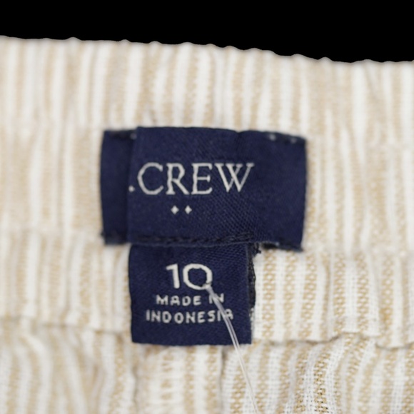 New JCREW Size 10 Linen-Blend Slim Wide-Leg Drawstring Pant Tan Stripe $89 - Picture 4 of 4